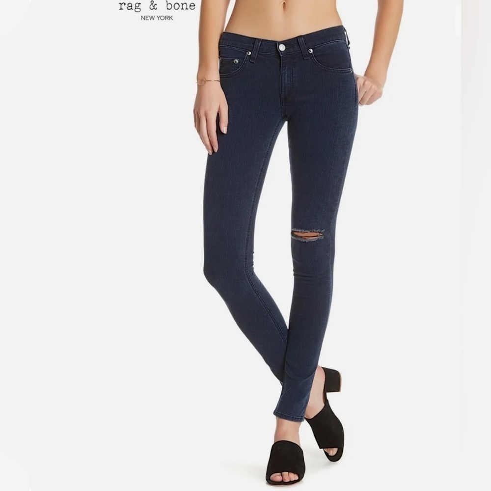 Rag & Bone the skinny distressed jeans in Terras blue